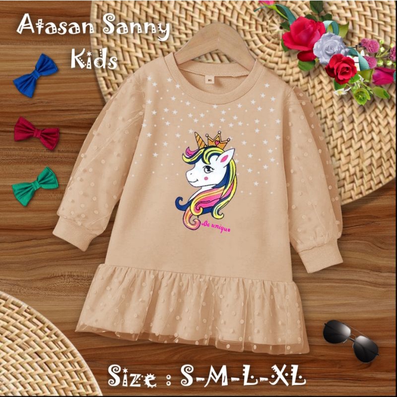 Atasan Fashion Anak Perempuan Lengan Panjang Model Kerutan/Atasan Sanny Kids 1-11 Tahun Matt Babyterry Mix Tille Onde