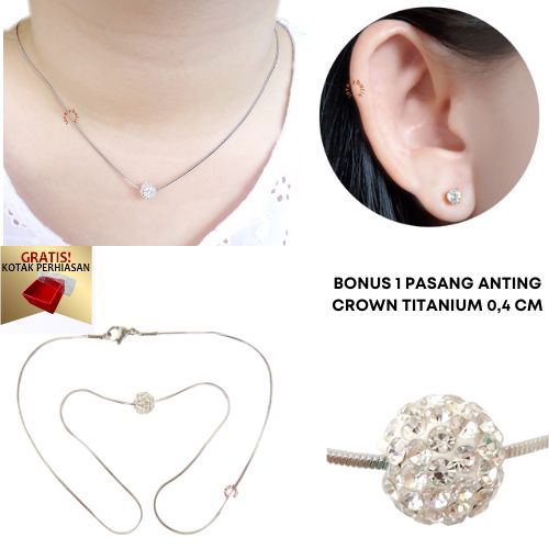 Kalung Titanium Anti Karat Luulv Model Bola Mutiara Bonus 1 Pasang Anting Crown 0.4 Cm - Lovelybutik