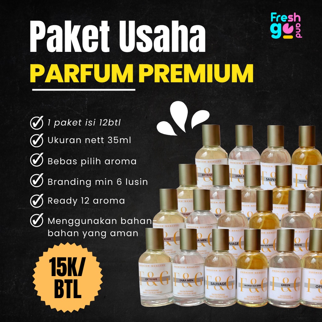 Paket Usaha Parfum Premium 15ribu 12 Botol EDP 35ml / Reseller / Branding / Tahan Lama / Farfum Best