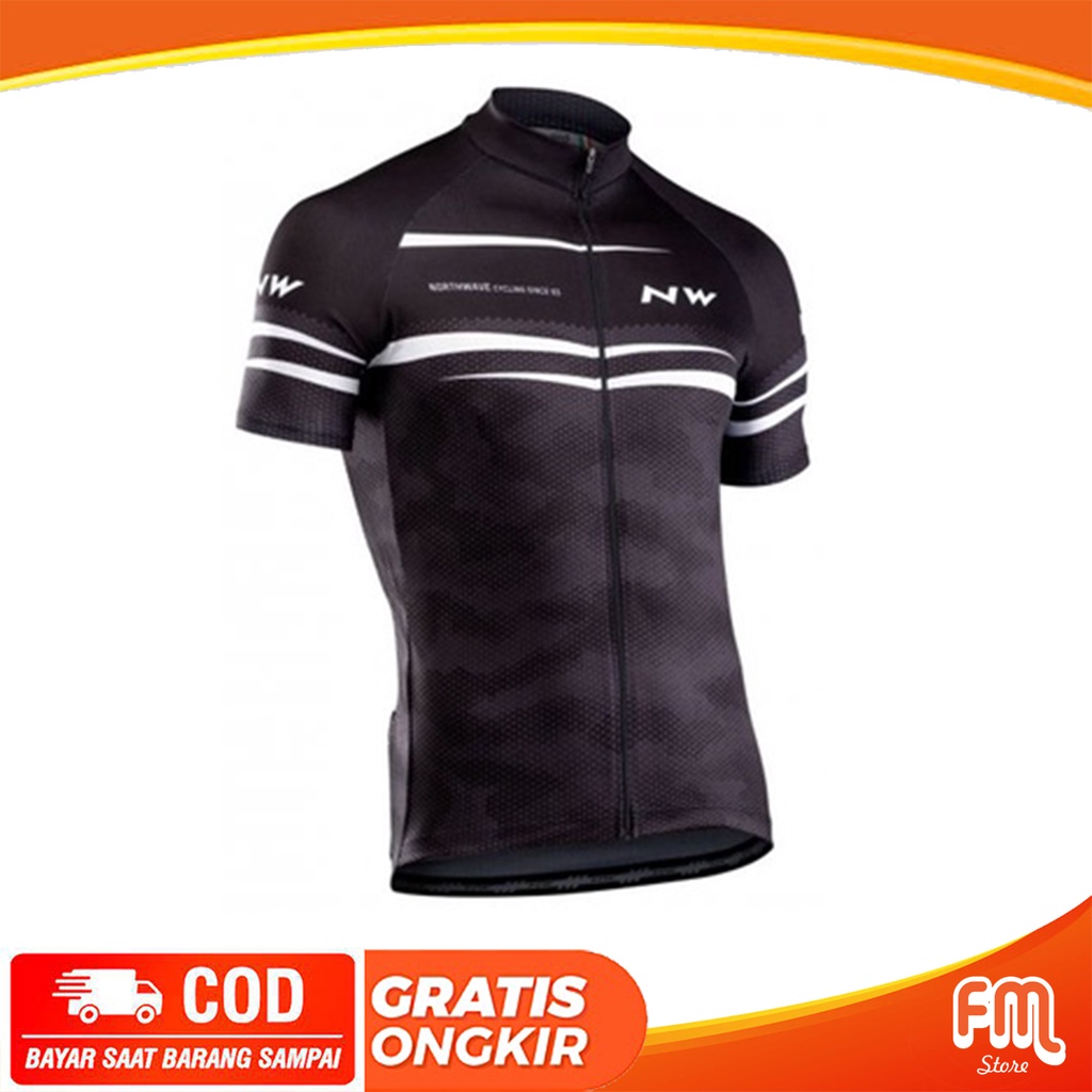 Jersey Road Bike North Wave Black Grey White line Import