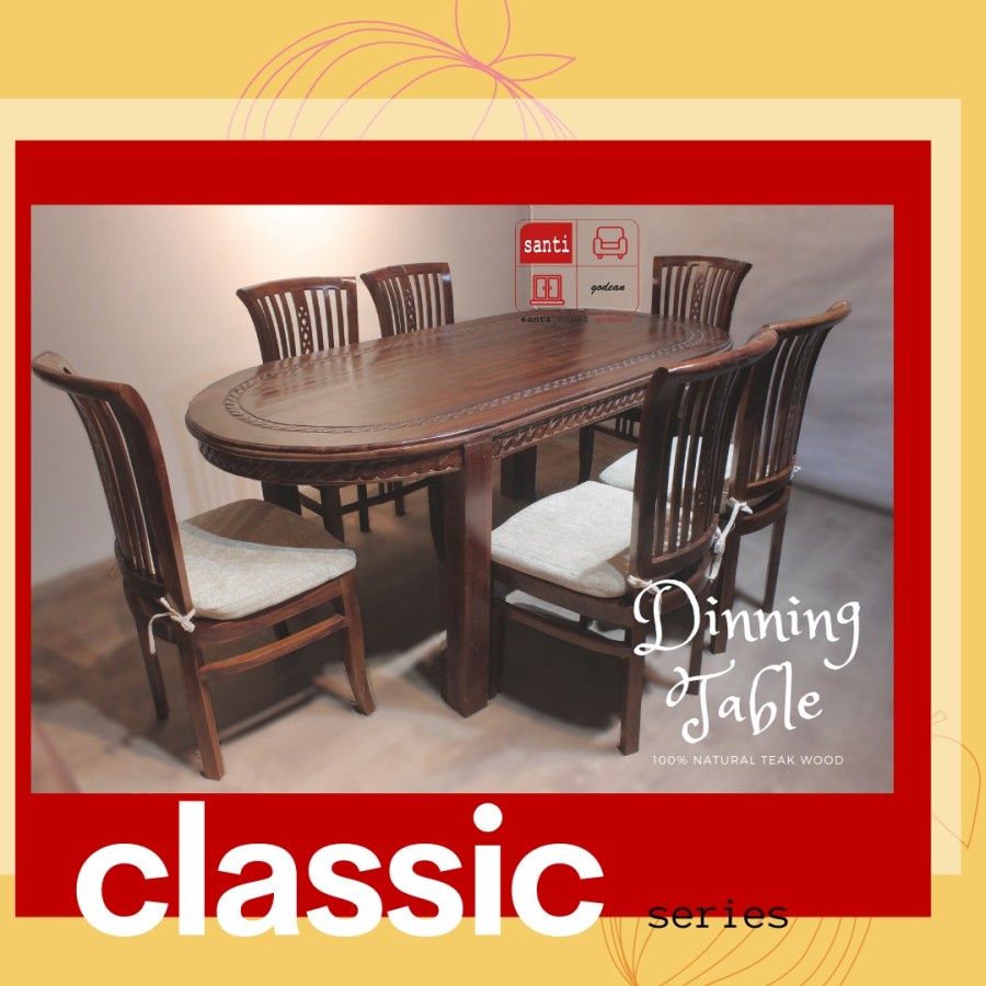 Meja Makan Minimalis Jati Oval 4 Kursi dan 6 Kursi macam macam varian Sale