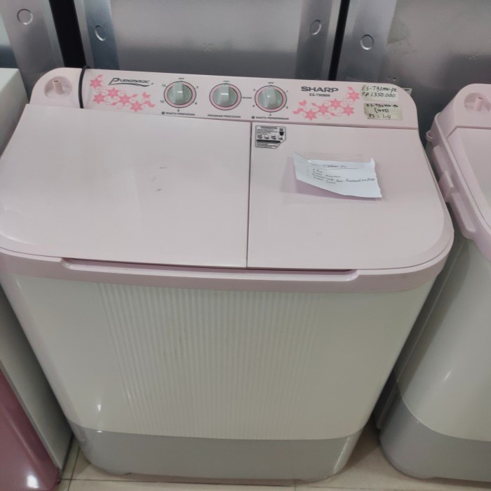 mesin cuci sharp 2 tabung 8 KG ES-T90MW-PK.