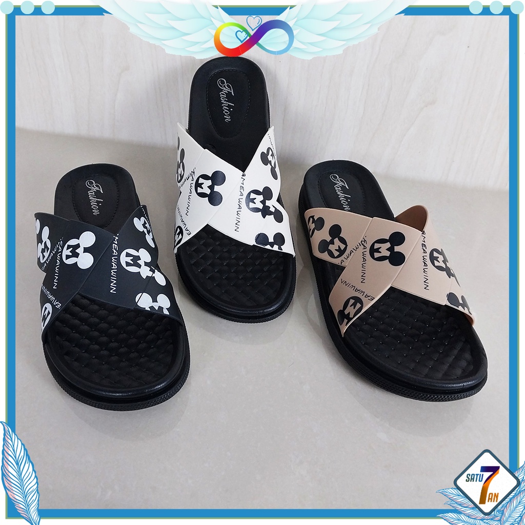 Sandal Slip On Wanita Fashion Style Sandal Slop Flat Motif Sandal Cewek Kasual Nyaman PVC Satu7an SPT-53