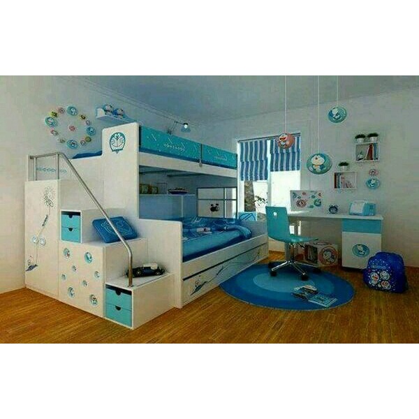 PJ1 tempat tidur tingkat karakter anak doraemon lemari meja belajar  bed