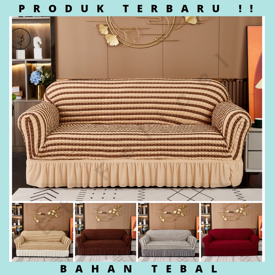 Elastic Sofa Cover With Stripe / Sarung Alas Penutup Sofa Renda Elastis Polos Berwarna