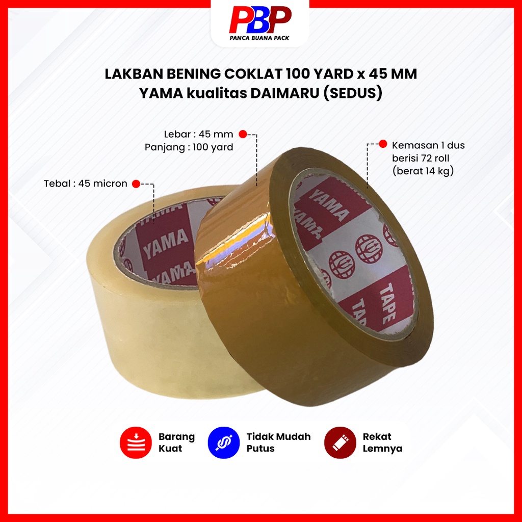 

Lakban Bening Coklat 100 Yard x 45mm Yama Kualitas Daimaru Satu Kardus Tidak Mudah Putus Perekat Daya Lengket Kuat Serbaguna Multifungsi