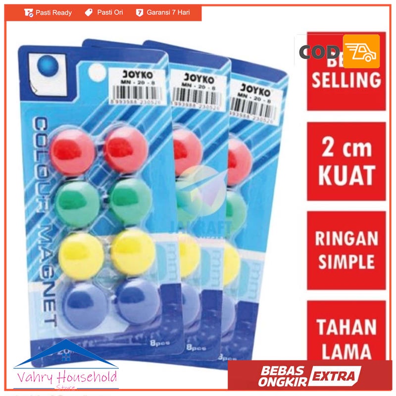 

JOYKO MN-20-8 COLOUR MAGNET 8 Pcs Magnet Warna Papan Tulis Bulat 2Cm