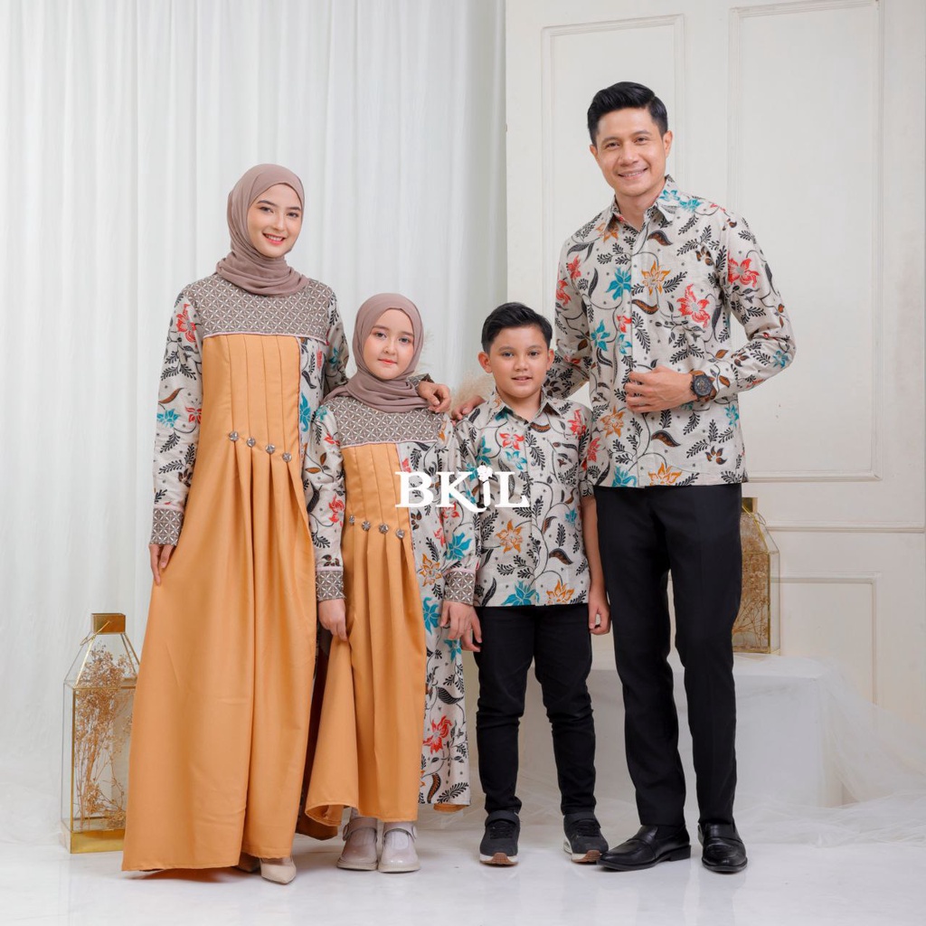 Batik Couple Gamis Keluarga Premium Kekinian / Baju Kondangan Ayah Ibu Anak Modern Elegan Terbaru