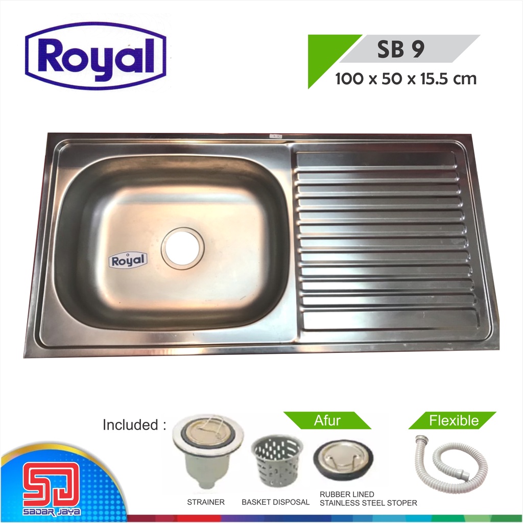 Royal Kitchen Sink SB 9 Wastafel Dapur Bak Cuci Piring 1 Bowl Sayap Pengering Stainless Steel SB9