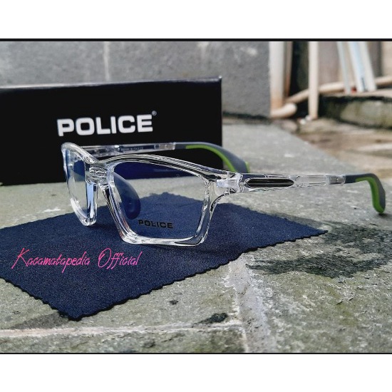 NEW FRAME KACAMATA SPORTY PRIA POLICE  P8020 TRANSPARAN Size 59-17-145