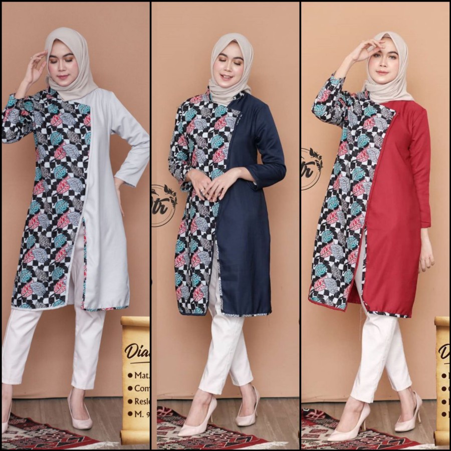Dianara Tunik Batik Wanita Motif Daun Atasan Batik Muslim Wanita / tunik batik mewah / tunik batik m