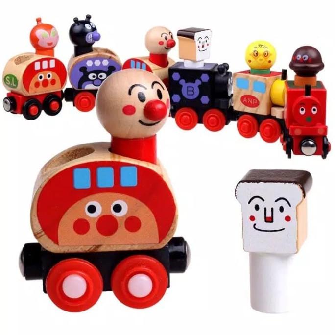 Mainan anpanman Kereta kayu magnetik kartun jepang anak bayi import
