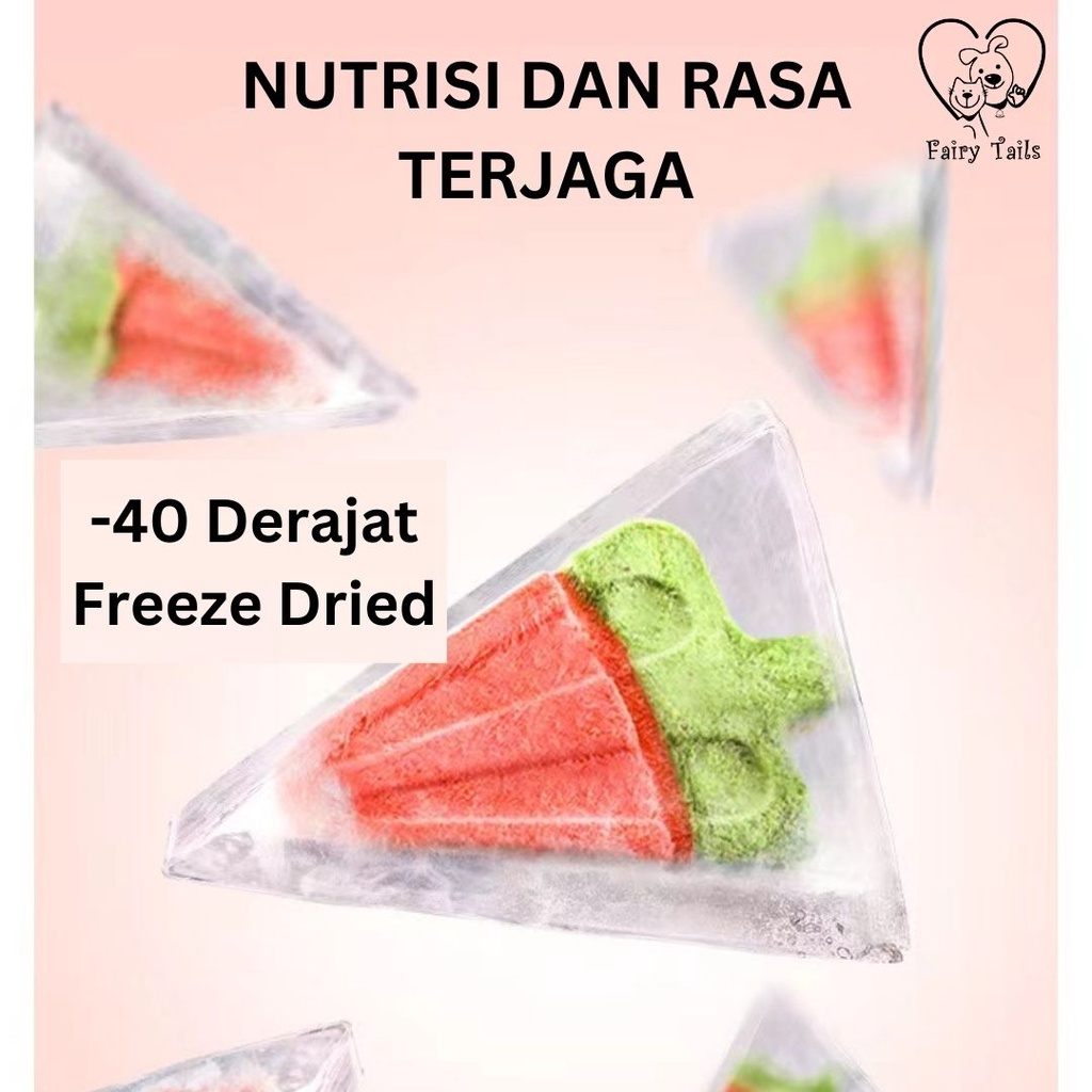 Freeze Dried Snack Cemilan Daging Beku Ayam dan Bebek Dengan Cranberry Bentuk Semangka Untuk Kucing / Freeze Dried Watermelon Ice Cream Shape for Cat