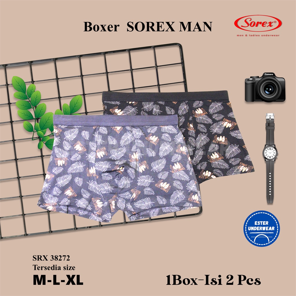 Boxer Katun Pria Sorex Sporty 38272 Celana Dalam Pria Katun Isi 2Pcs