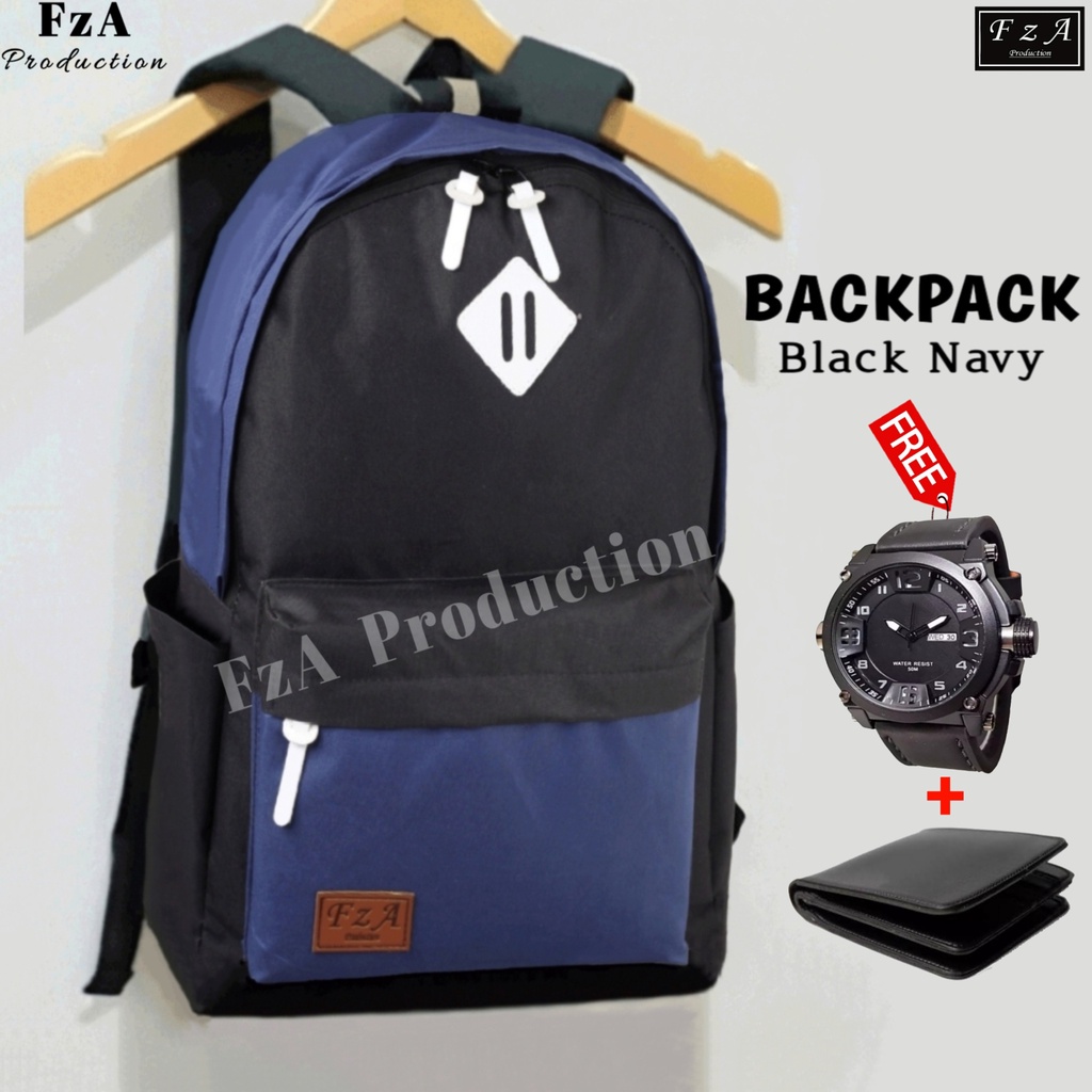 FzA Official - Tas Ransel Distro Original Casual pria Wanita / Tas Ransel Laptop / Backpack Sekolah Kuliah Distro Original Tas Punggung Laptop - Black Navy