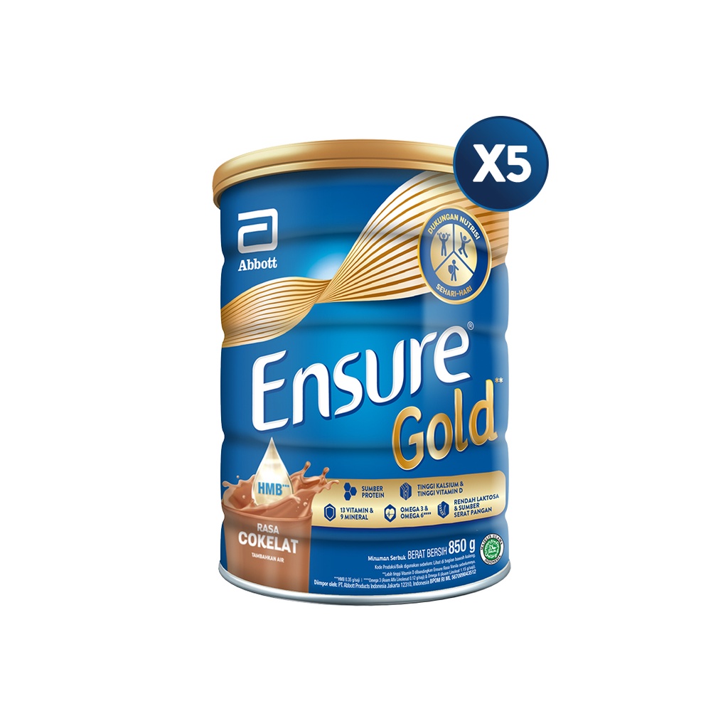 Ensure Gold HMB Cokelat 850 g - Nutrisi Dewasa Rendah Laktosa - 5 pcs - FREE GIFT