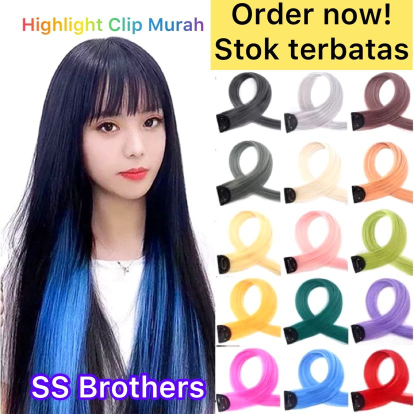 Hairclip Highlight / Hair Clip Warna Warni / Hairpiece Color High Light Rambut Palsu Extension