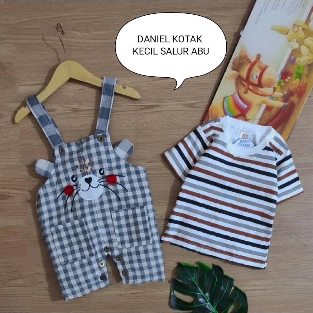 Setelan Overall Anak Bayi Laki-laki Motif Daniel Kotak Estimasi Usia 3-12 Bulan