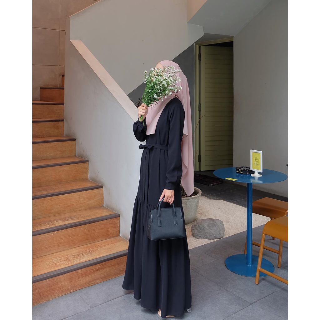 Dress Fashion Muslim Sarasvati Maxi Warna Hitam Gamis Remaja Terkini  Baju OOTD Casual Series Murah 