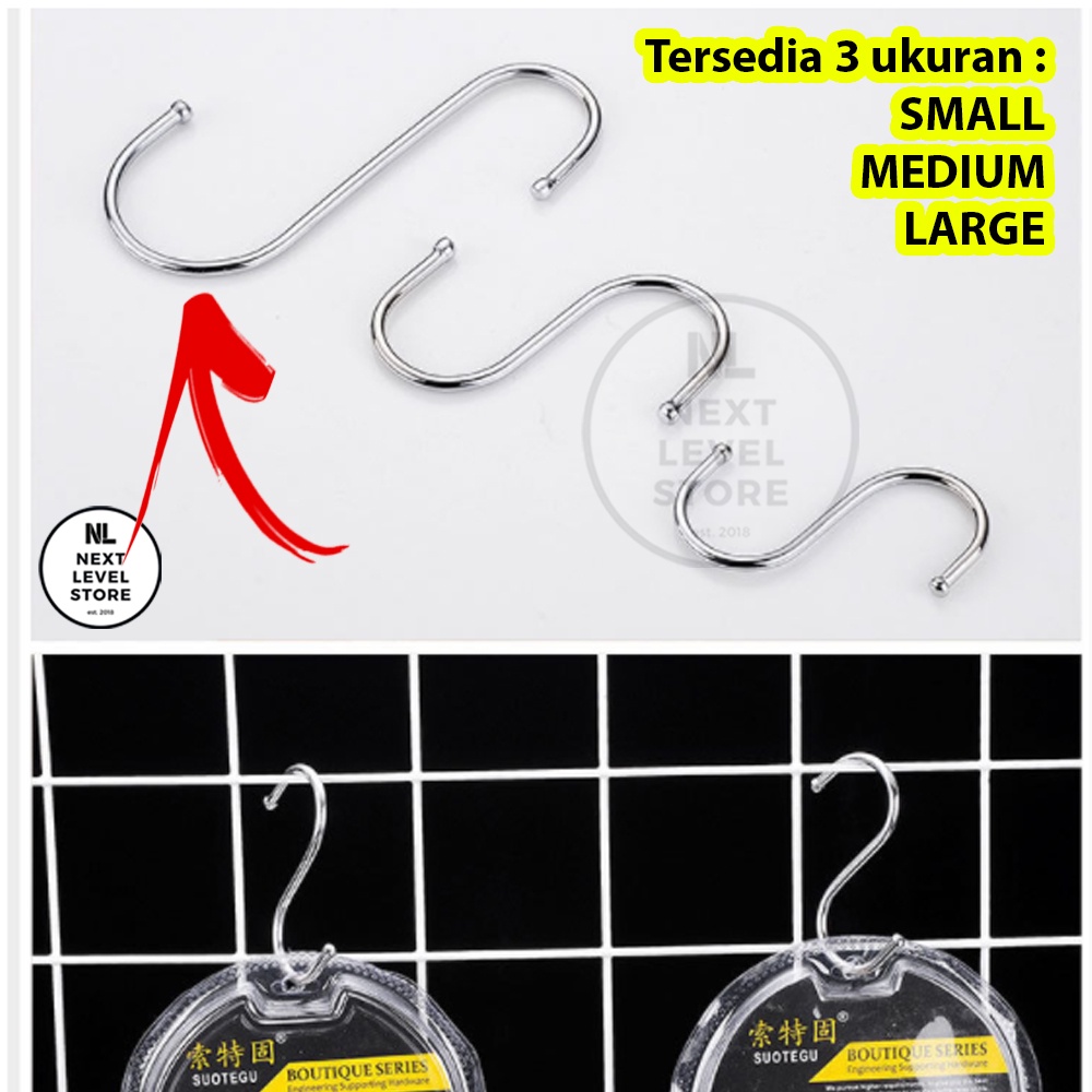 S Hook Stainless Gantungan Serbaguna Cantolan Hanger Pengait Dapur - LARGE 12 cm