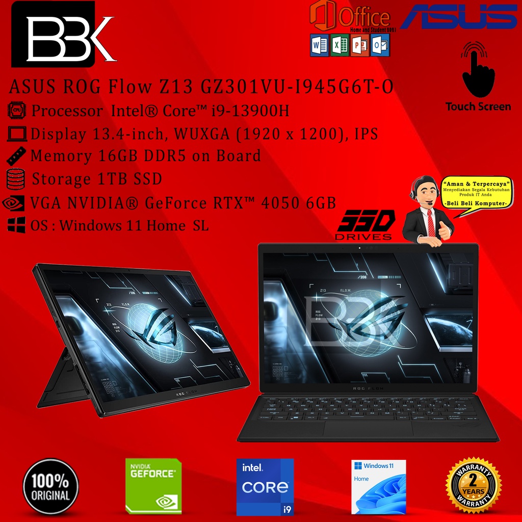 ASUS ROG Flow Z13 GZ301VU i9-13900H 16GB 1TB SSD RTX 4050 OHS 21 2YR