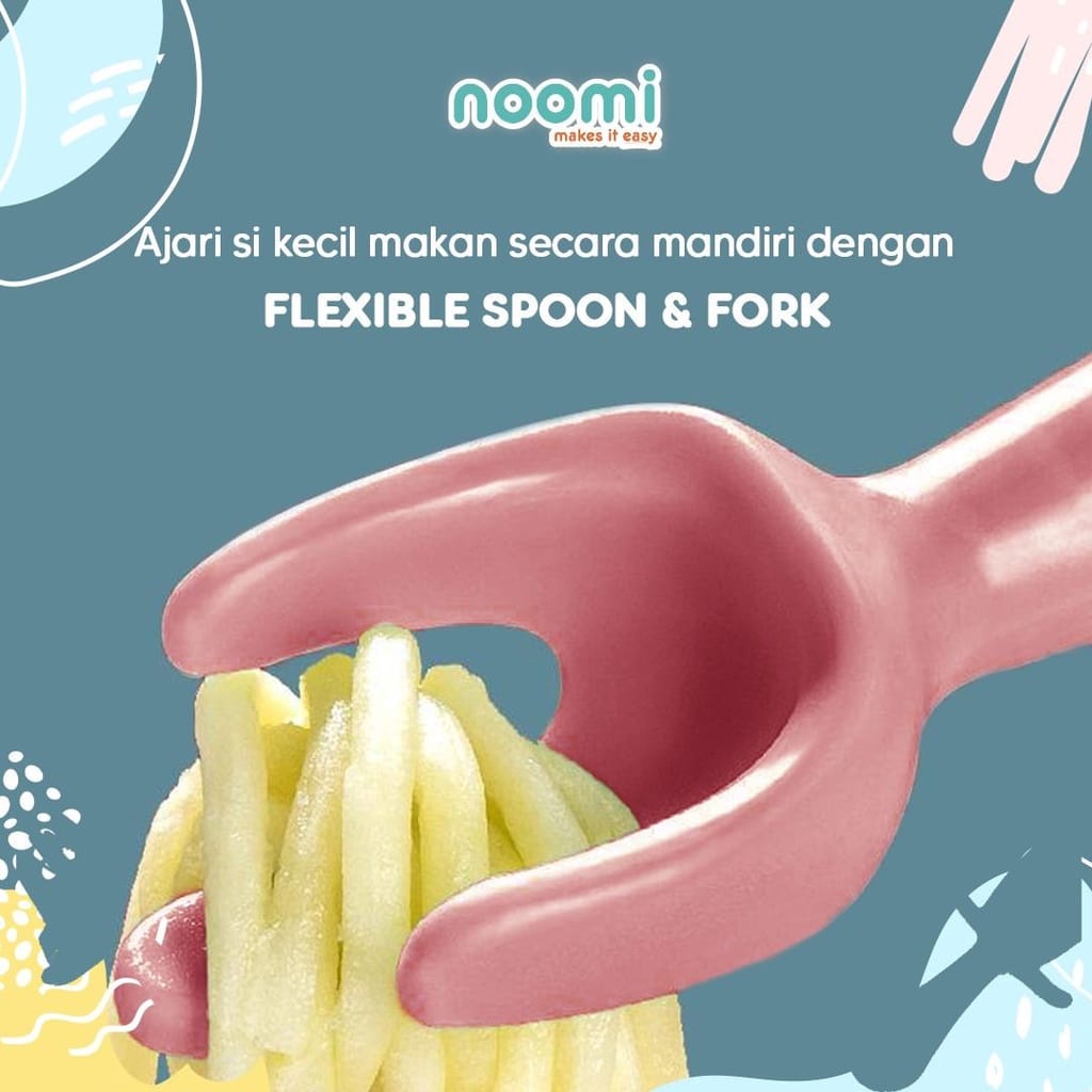 MAK340 NOOMI FLEXIBLE SPOON &amp; FORK + BOX SENDOK GARPU MAKAN ANAK