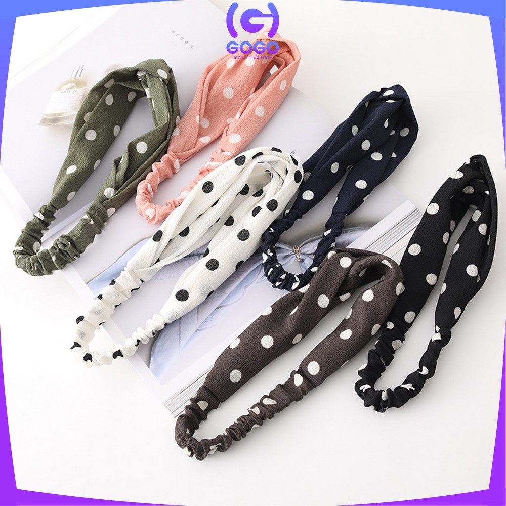 GOGO-C65 Bando Kain Korea Bahan Motif Polkadot Wanita Bendo Karet Korean Fashion Kekinian / Model Turban Bandana Simpul Kekinian Import