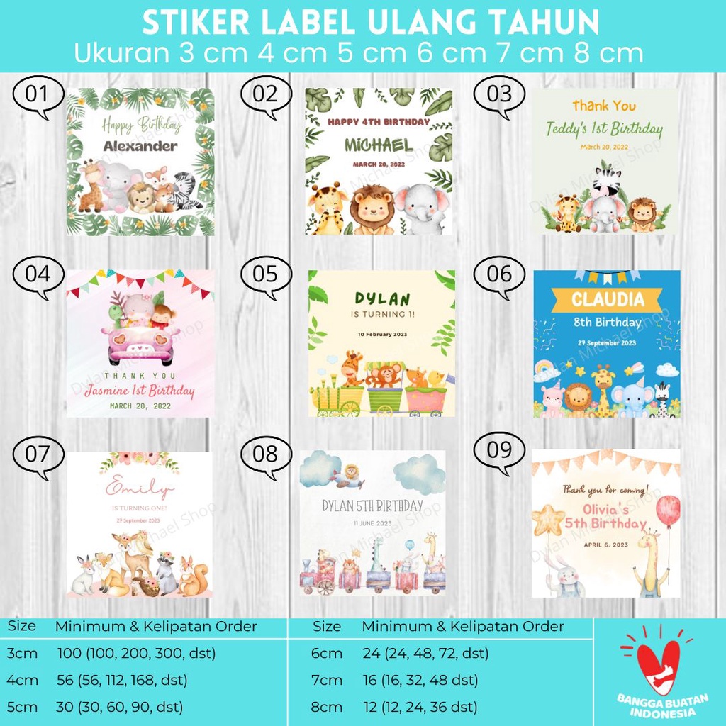 

Label Stiker Ulang Tahun Sticker Custom Birthday Anak Tema Animal Hewan Stiker Toples Hampers Bento