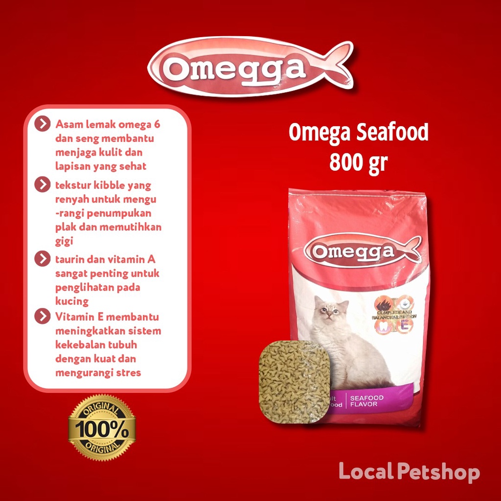 Omega Catfood dry makanaan kucing kering 800 gr rasa tuna dan seafood original termurah