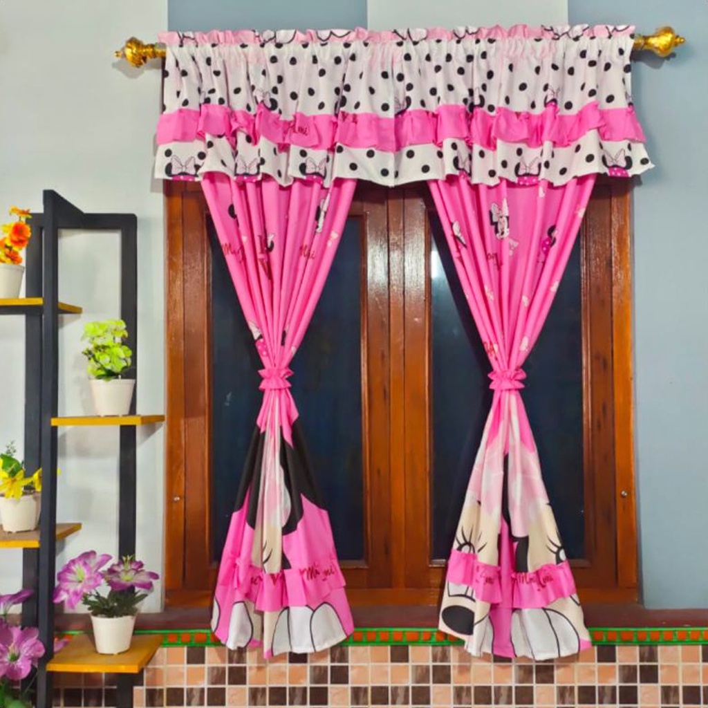 [✅COD] Gorden Hordeng Jendela Serut 100x150 Poni Rumbai Aneka Motif Dekorasi Kamar Ruang Tamu Minimalis Perlengkapan Rumah