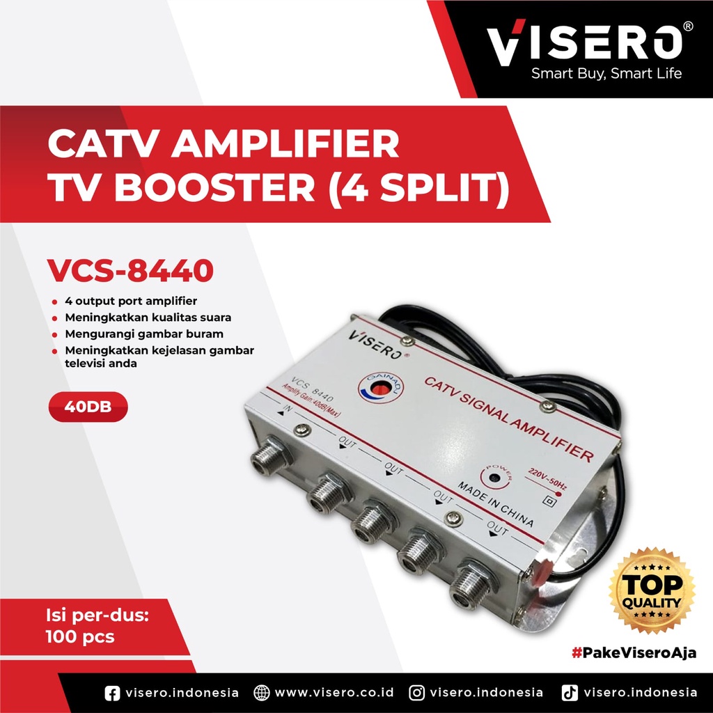 Visero CATV Signal Amplifier Spliter TV 4 Way