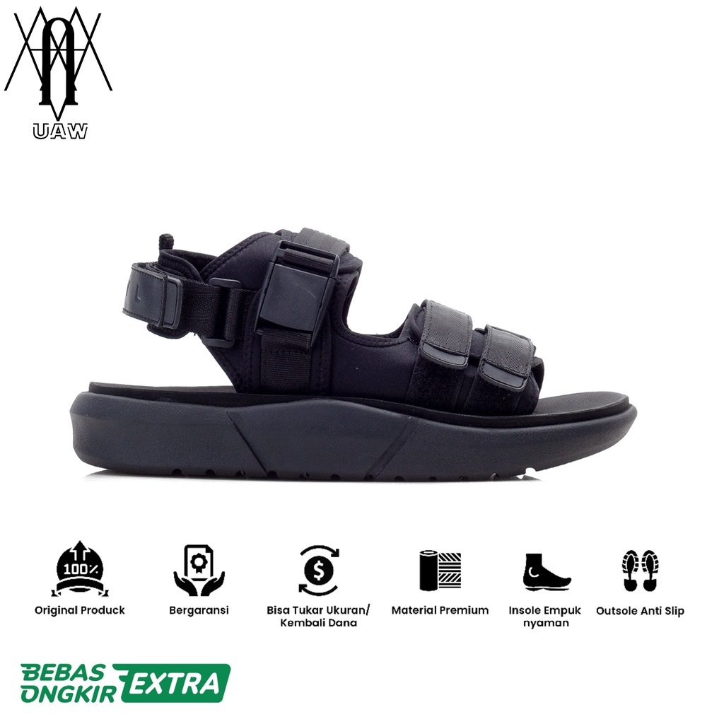RP ORIGINAL x REYL MAN - REYL EXTROVERT FULL BLACK | Sandals Travelling | Slipper | Sandal Slide Man