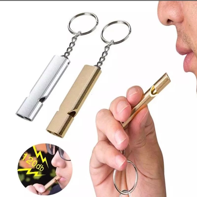 Gantungan Kunci Peluit 2 Lobang Aluminium Survival Emergency