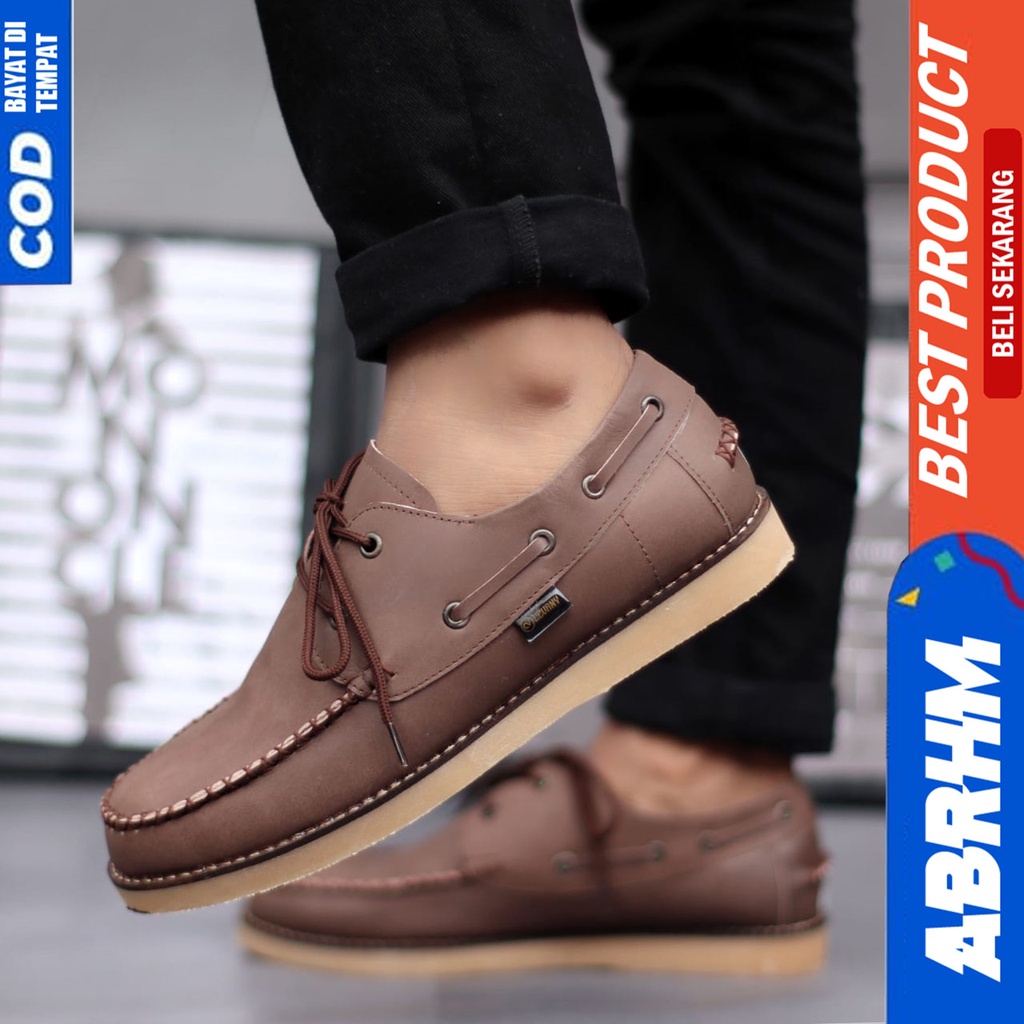 ABRHM x DAVIS Sepatu  Kasual Pria Sepatu Pria Casual Kulit Asli Kerja Cowo/Cowok Ori Santai Sepatu Semi Formal Kuliah Kondangan Gaya keren Kekinian Murah Terlaris