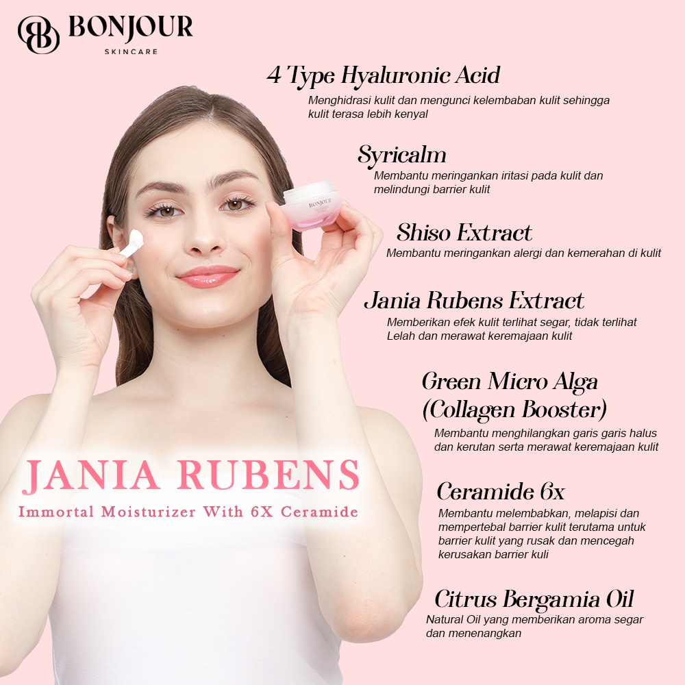 ❤ BELIA ❤ BONJOUR Beauty Jania Rubens Immortal Moisturizer with 6X Ceramide 25g | Phyto Elixir Brightening Serum with Mlazero 17g | Pelembab Wajah EXCLUSIVE | BPOM