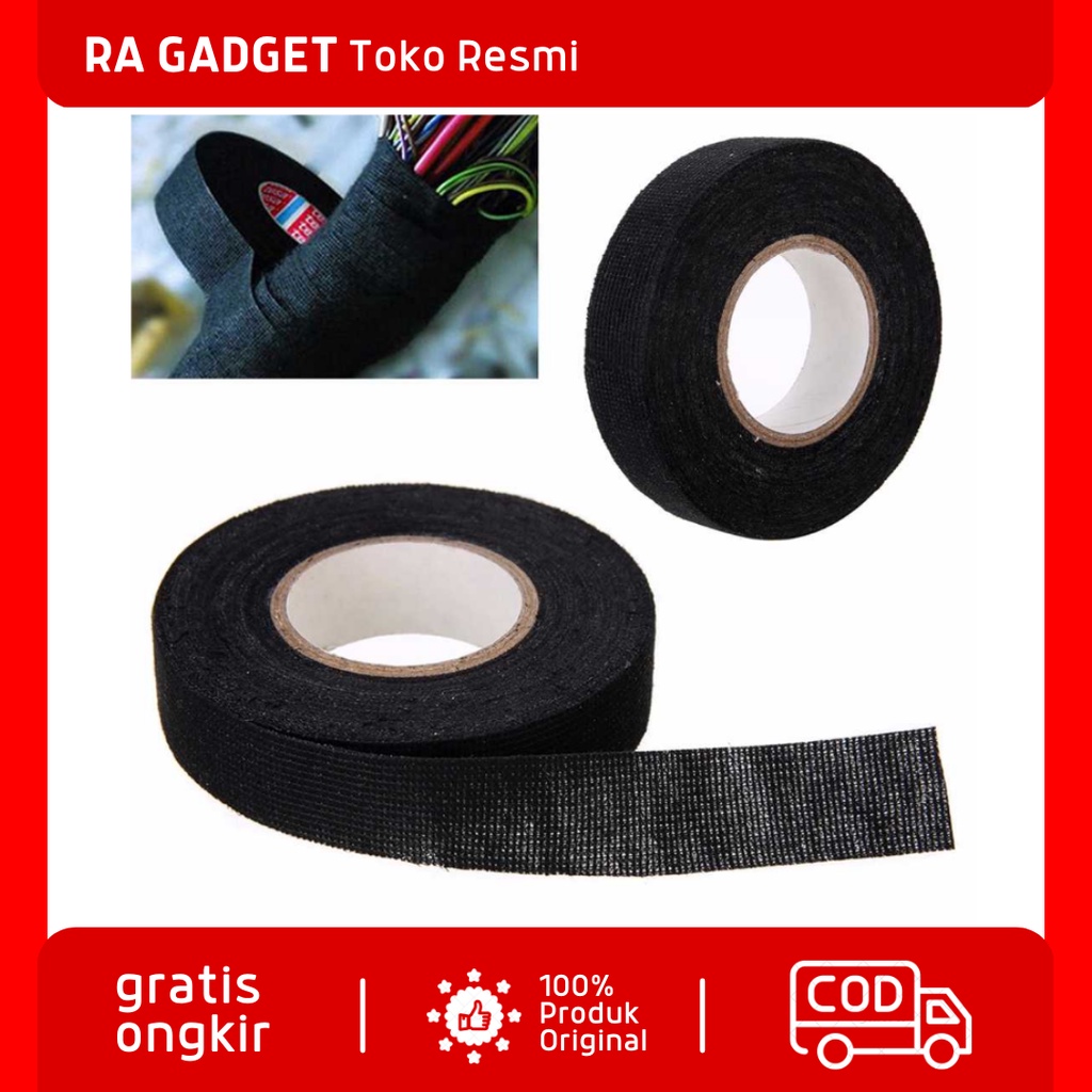 Lakban Kabel Listrik Anti Panas Adhesive Cloth Wiring Tape 19mm / Solasi Solatip Isolasi Kain Pereka