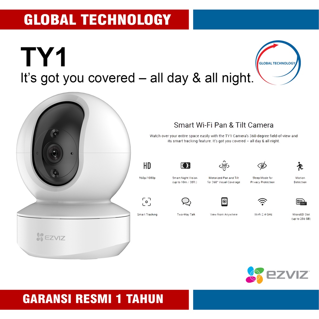 Ezviz TY1 WiFi Camera Smart Tracking PTZ 360 2MP Indoor Upgraded C6CN - TY1