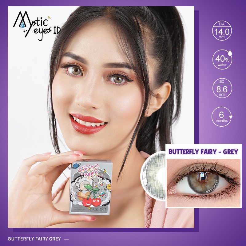 [COD] MYSTICEYES SOFTLENS BUTTERFLY FAIRY LENSA KONTAK   GREY BLUE LENS  NORMAL 14.0 MM