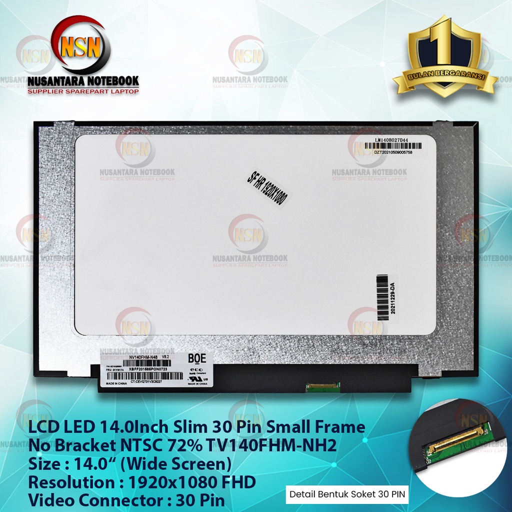 LCD LED 14.0 Inch Slim 30 Pin Small Frame No Bracket Full HD NTSC 72% TV140FHM-NH2