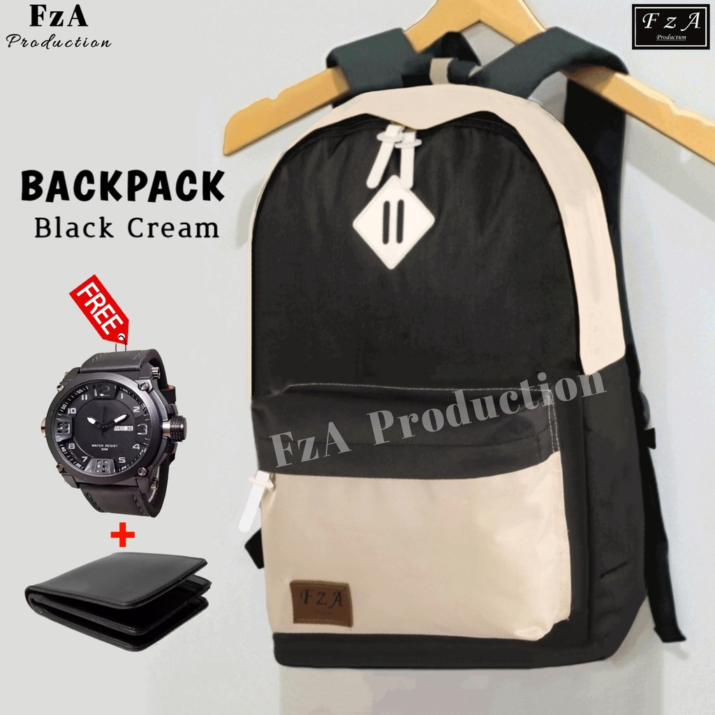 FzA Official - Tas Ransel Gendong Laptop Distro Sekolah Kuliah Pria Wanita Backpack Murah Original Tas Punggung Laptop - Black Cream