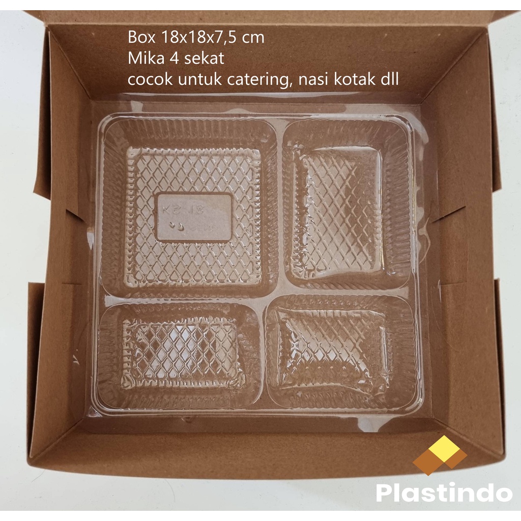 Box Kotak Makan + Mika 18x18x7,5 cm | Box Nasi Kotak Laminasi Kraft + MIka
