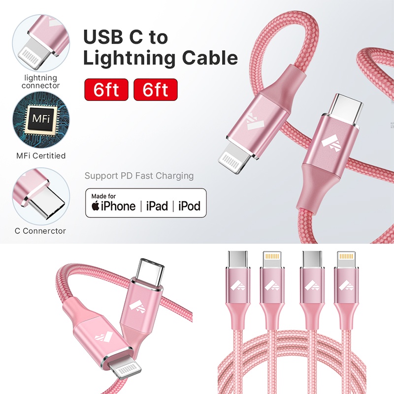 USB C to Lightning Cable 2 Pack 2M + 1M iPhone Fast Charging Cable MFi Certified Power Delivery Fast Lightning to USB Type C iPhone Cable Charging Cable for iPhone 14 13 12 11 Pro Max X XS XR 8 SE, iPad