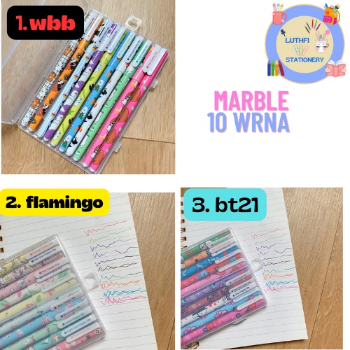 

Pen Marble 10 Warna / Pulpen Tinta Warna Warni 1 Set 10 Pcs Pulpen Gel Dengan Krakter Lucu
