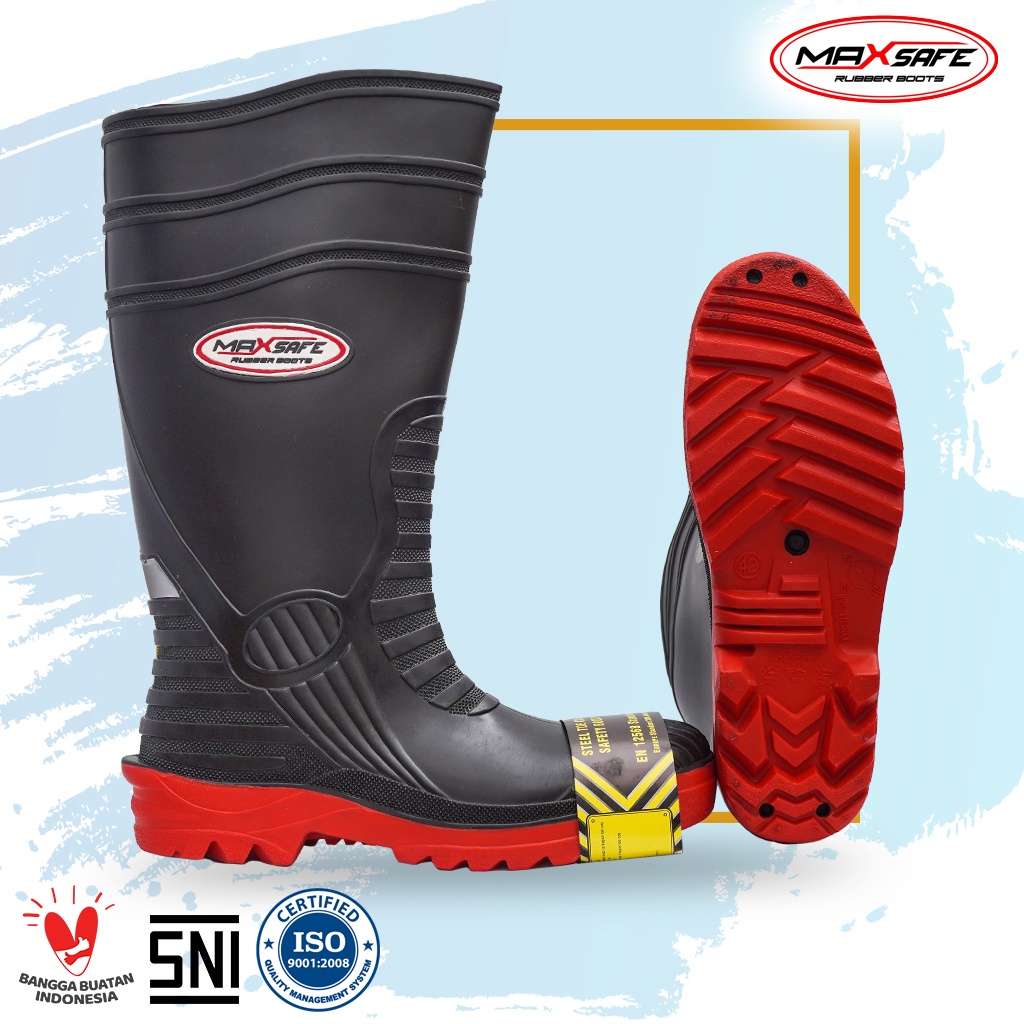 Sepatu Boot Toyobo &amp; MaxSafe Safety Hitam Merah