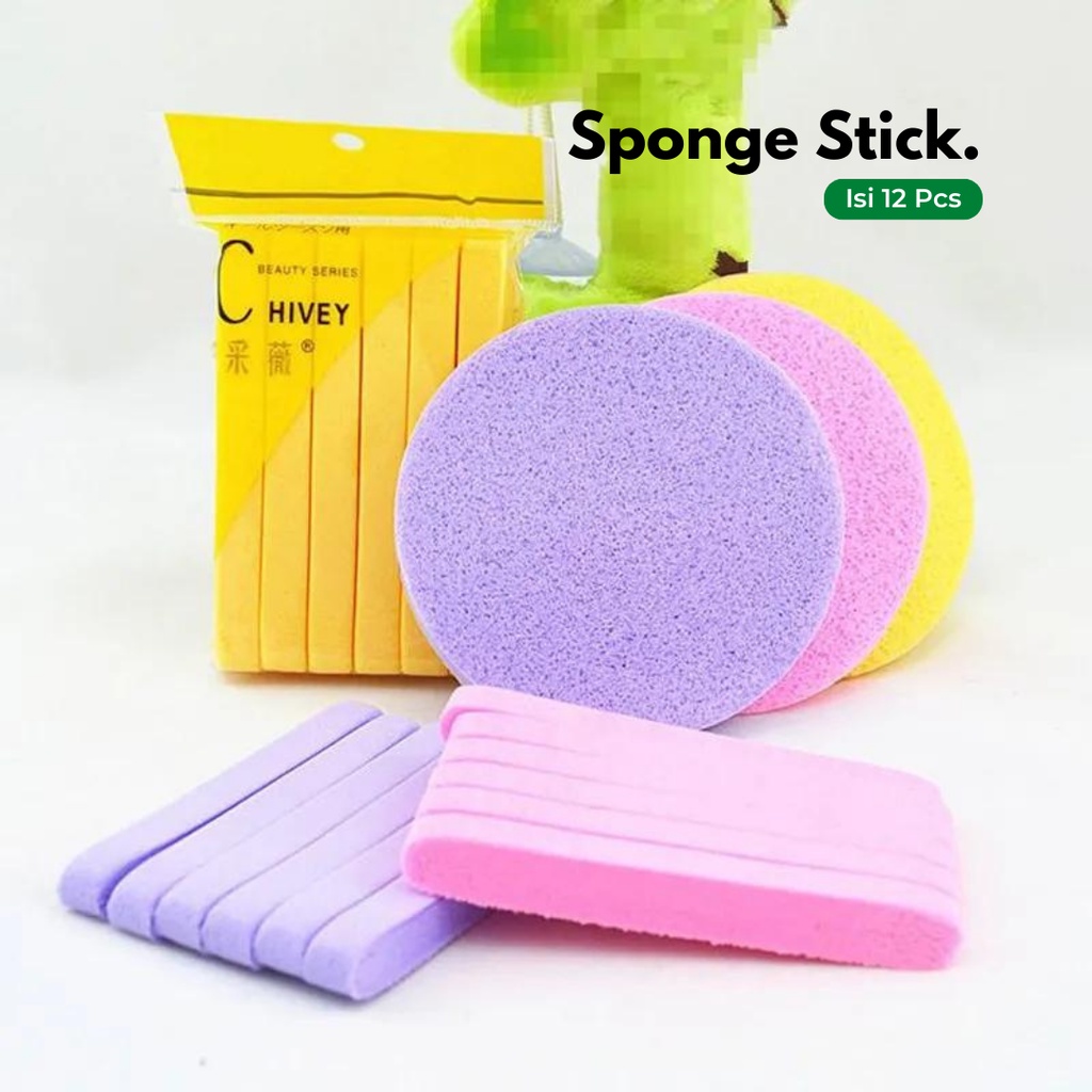 1 LUSIN 12 BIJI - SPONGE FACIAL STICK / SPONS KENTANG FACIAL / SPONS FACIAL PEMBERSIH MUKA