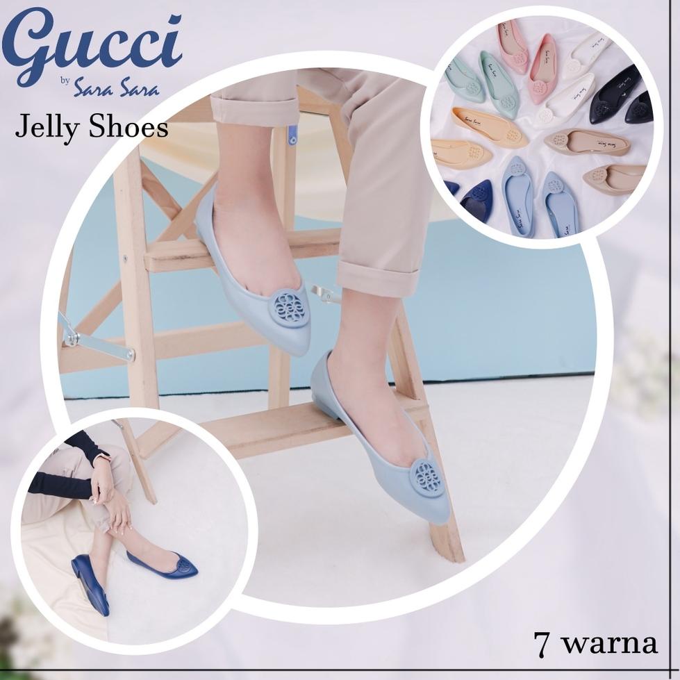 MENARIK Sara sara GUCCI Sepatu Jelly Wanita Casual Flatshoes ballerina sepatu kerja lancip terbaru