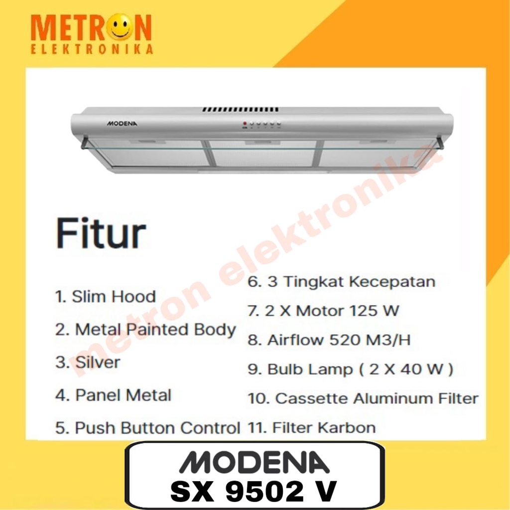 MODENA SX 9502 V COOKER HOOD 90 CM / PENGHISAP ASAP DAPUR / SX9502V