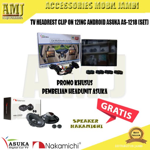 HEADREST CLIP ON ANDROID / TV KEPALA MOBIL ASUKA AS- 1218 ULTRA HD 4K