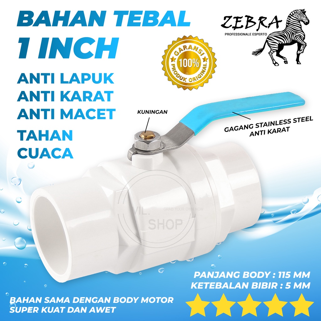 STOP KRAN 1 INCH TEBAL KUALITAS BAGUS TAHAN TEKANAN BAHAN PVC ABS AW PUTIH / TWO PIECE PVC BALL VALV