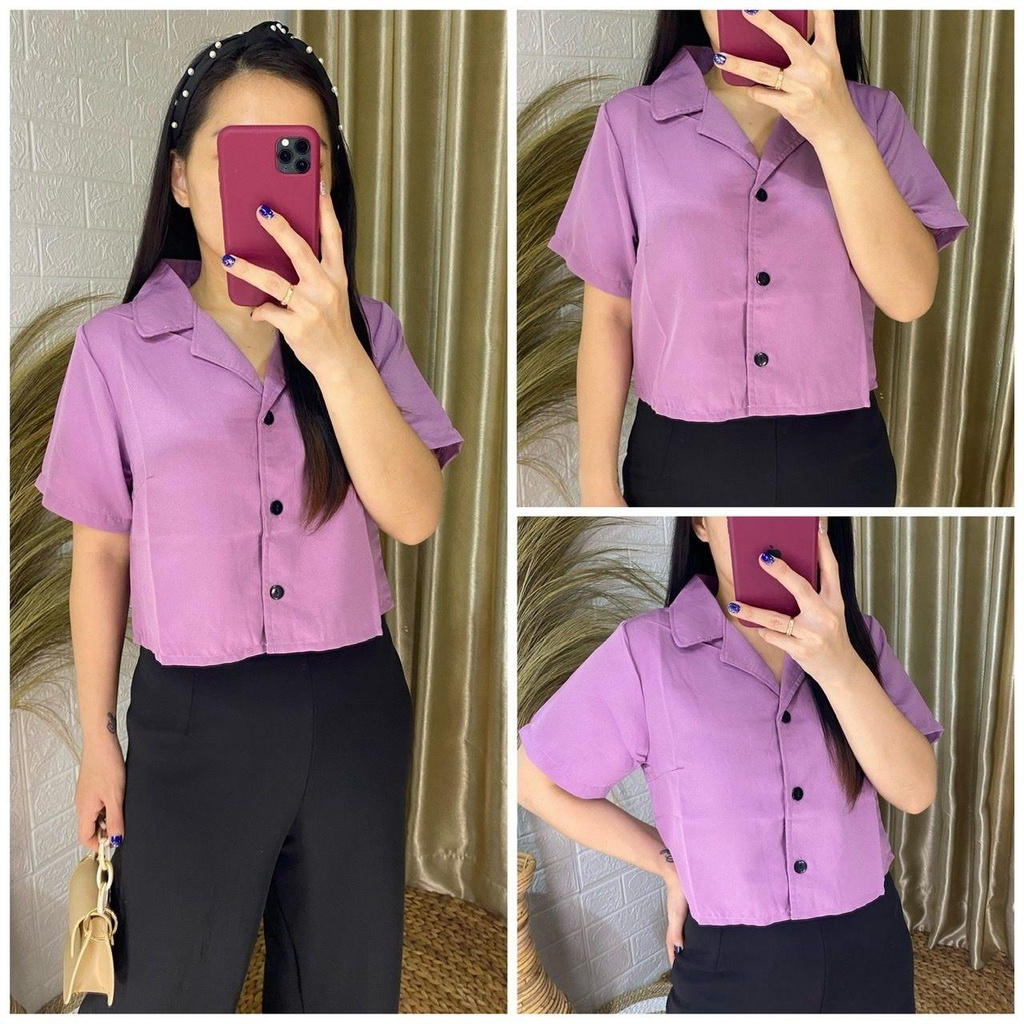 WSE390 - Kemeja Crop Raline Croptop Shirt Kemeja Krop Lengan Pendek